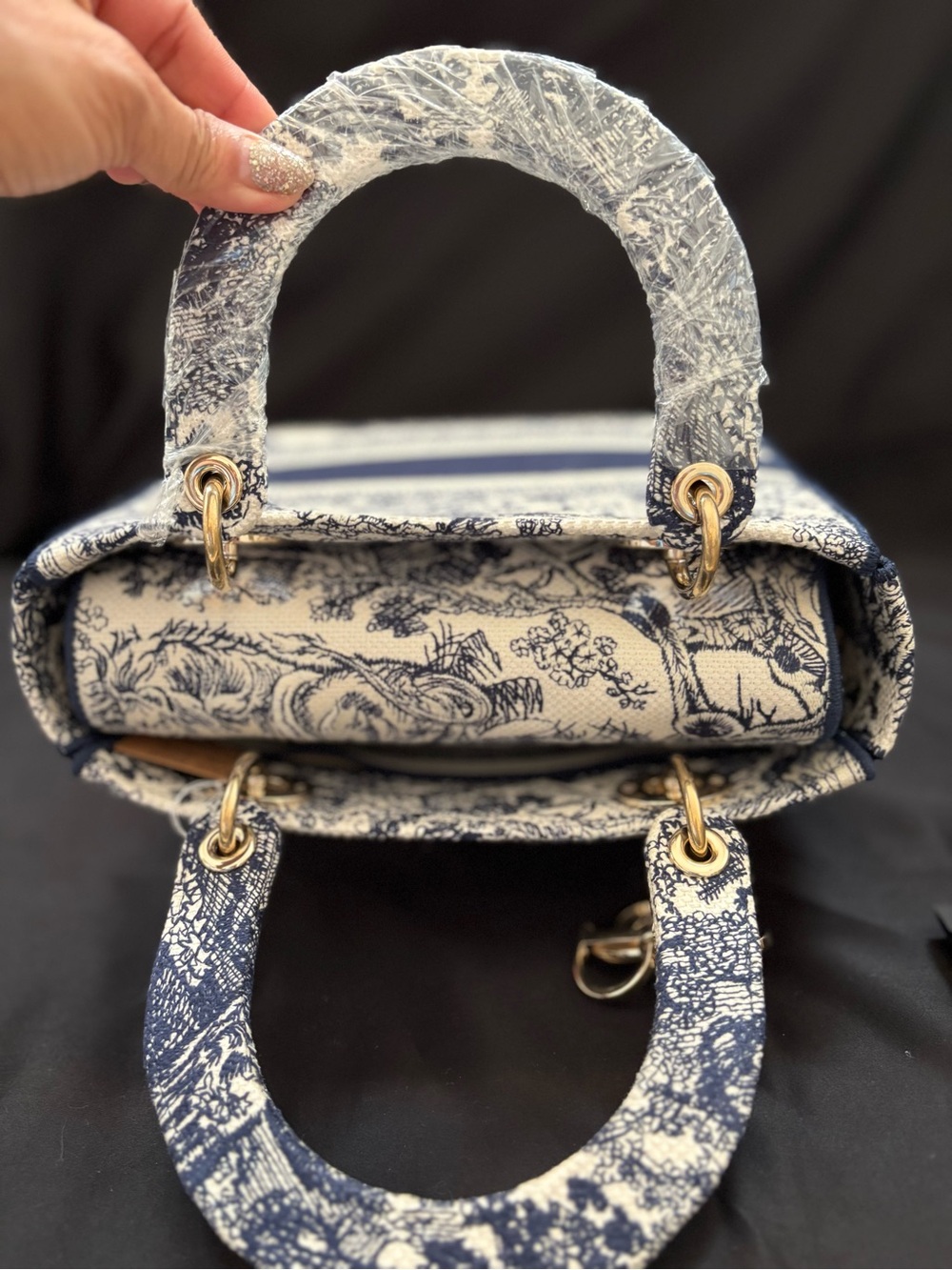 CHRISTIAN DIOR Canvas Tote Embroidered Medium Lady DLite Navy LIKE NEW Condition - Picture 9 of 13